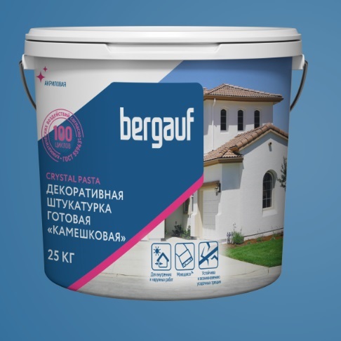 Готовая декоративная акриловая штукатурка Bergauf Crystal Pasta &quot;камешковая&quot;, 1-1.5, 25кг
